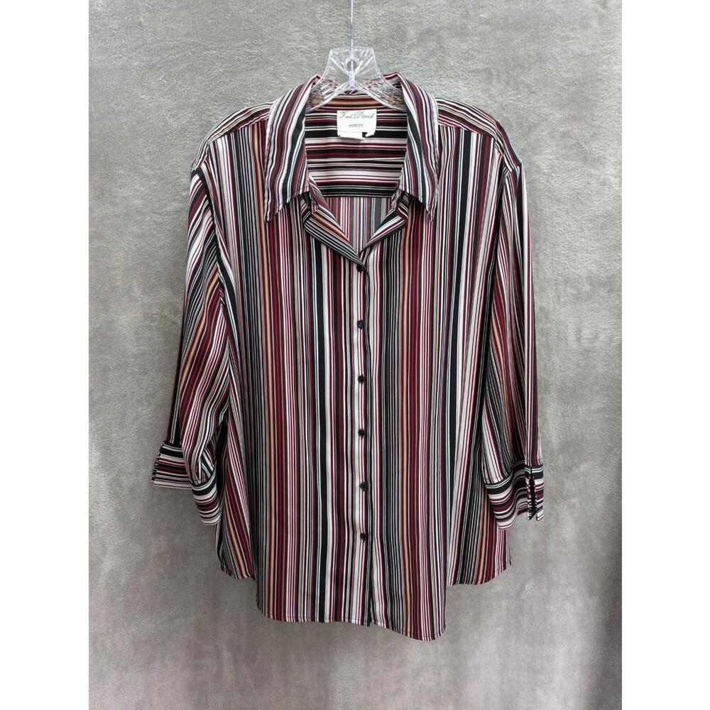 Fred David Button Up Shirt Women's 2X‎ Striped Short Sleeve Vintage